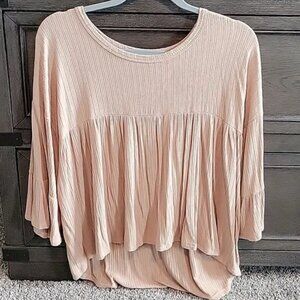 Pink Lily Tan 3/4 Sleeve Blouse Size Small